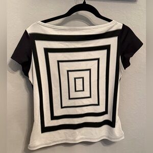 Anne Fontaine Paris Black White Geometric Top S Short Sleeve Made in France